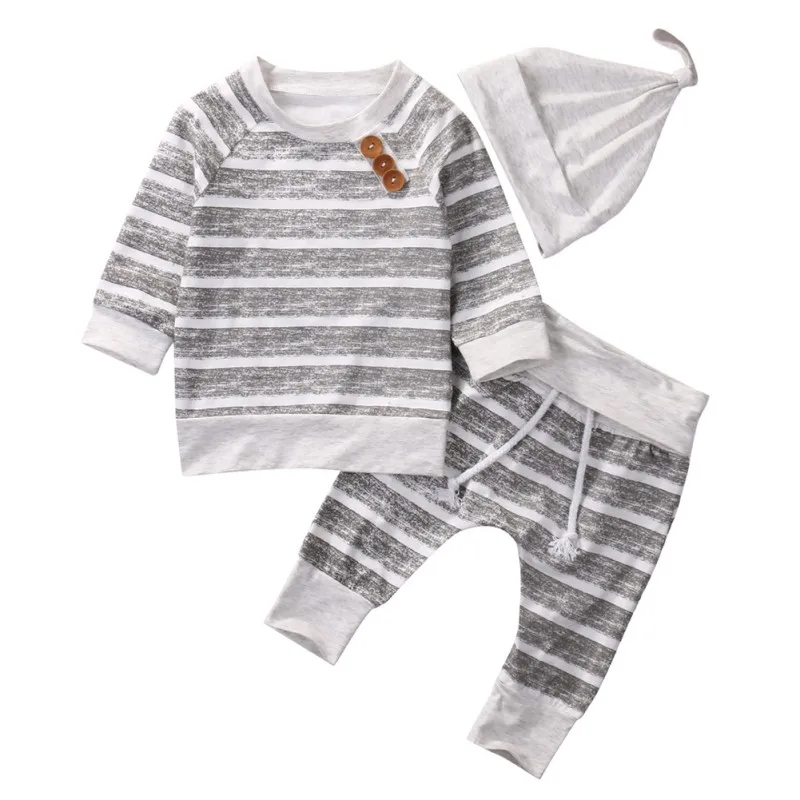 

2017 Baby Clothing Sets Autumn Baby Boys Clothes Infant Striped Tops T-shirt + Pants +Hat 3pcs Outfits Set