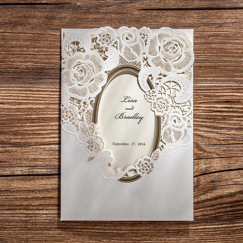 

Wishmade 1pcs Elegant laser cut Gold Stamping Wedding Invitations Card Bridal Shower Invites with Printable Inner Sheet envelope