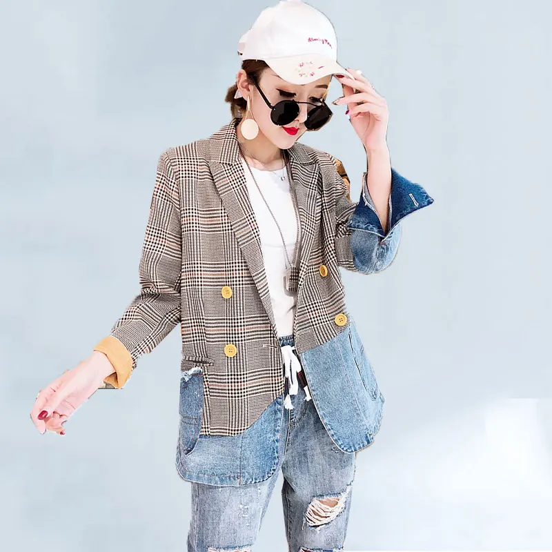 

Vintage Bouble Breasted Plaid blazer Women Autumn Blazers And Jackets Women Suits Coat Outwear High Quality chaqueta mujer 361