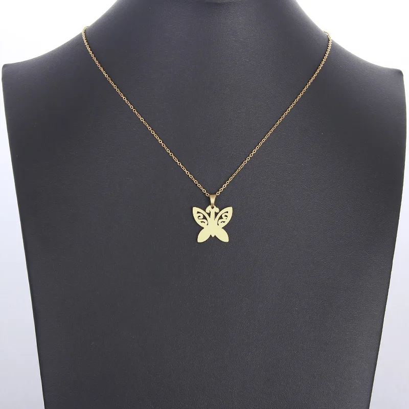 CACANA Stainless Steel Necklace For Women Man Lover's Tattoo Butterfly Gold And Silver Color Pendant Necklace Engagement Jewelry