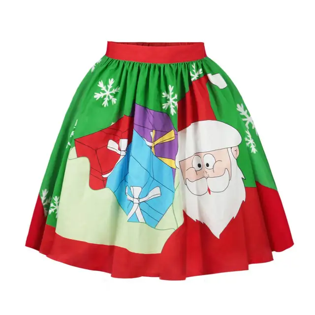 Christmas Skirts Women 3D Print Santa Claus Elk High Waist Women