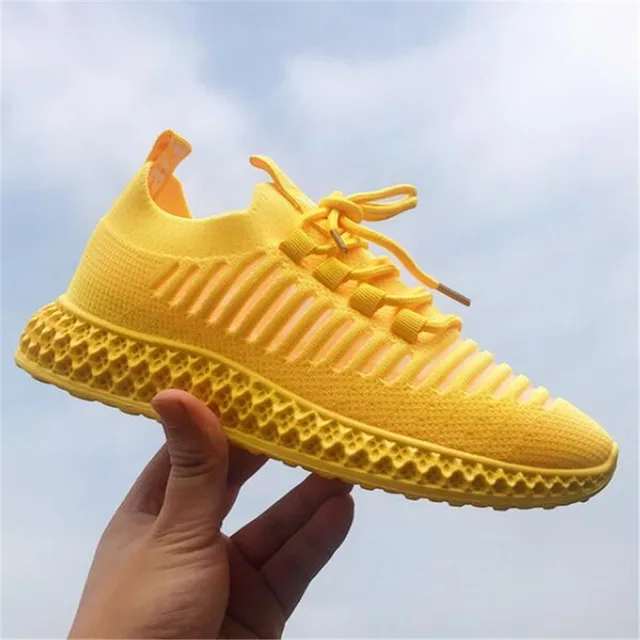 US $11.80 New Women Casual Shoes Fashion Breathable Walking Mesh Lace Up Flat Shoes Sneakers Women Yellow Vul