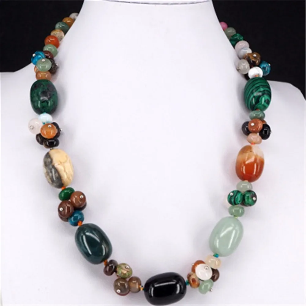 

Druzy Natural Crystal Semi-precious Stone Necklace Women's Colorful Necklace Jewelry Round Beads String Energy Necklace