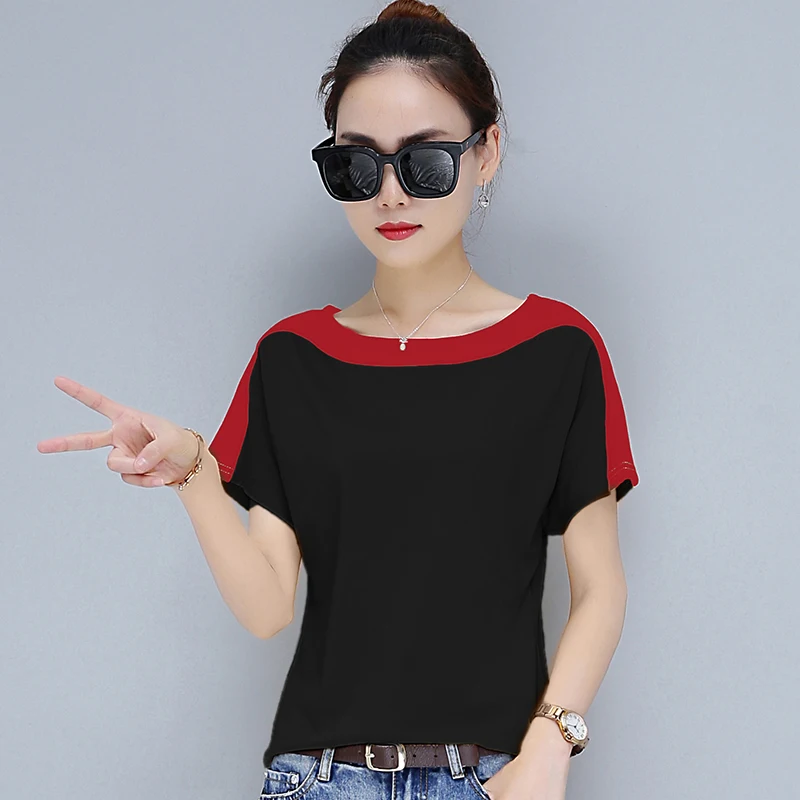 Женская футболка с коротким рукавом Женские летние футболки Женская летняя футболка больших размеров Топы женские 3944 50 - Цвет: Черный