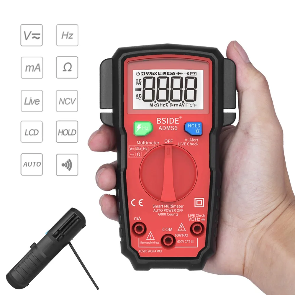 Умный Цифровой мультиметр BSIDE ADMS6 Автоматический диапазон 6000 отсчетов DC/AC тест напряжения er DMM автоматический Ом Гц V-alerant тест
