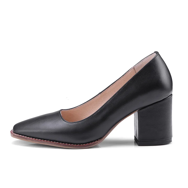 ISNOM/; женская обувь на каблуке; туфли-лодочки из натуральной кожи; классическая черная Офисная Женская обувь; женские туфли на высоком толстом каблуке с квадратным носком