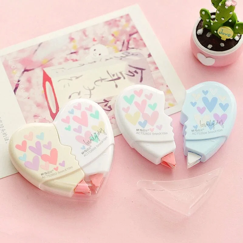 

3 pair/lot Love Heart Correction Tape Material Escolar Kawaii Stationery Office School Supplies Papelaria 10M