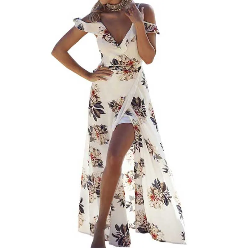 

Summer Beachwear Floral Print Ruffles Chiffon Maxi Long Dress Strap V Neck Split Dresses Sexy Backless Women Vestidos WDC708
