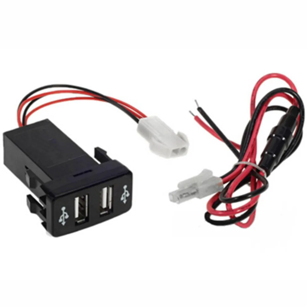 

Free Shipping Car 2.1A Dual USB Port Charger Smartphone PDA DVR + Audio Input for Toyota VIGO Best Quality