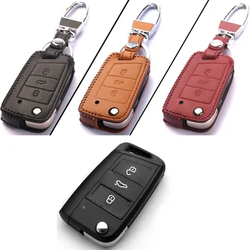 

Teeze New 3 Buttons PU Leather Remote Keychain Holder Case Cover For Skoda Series B