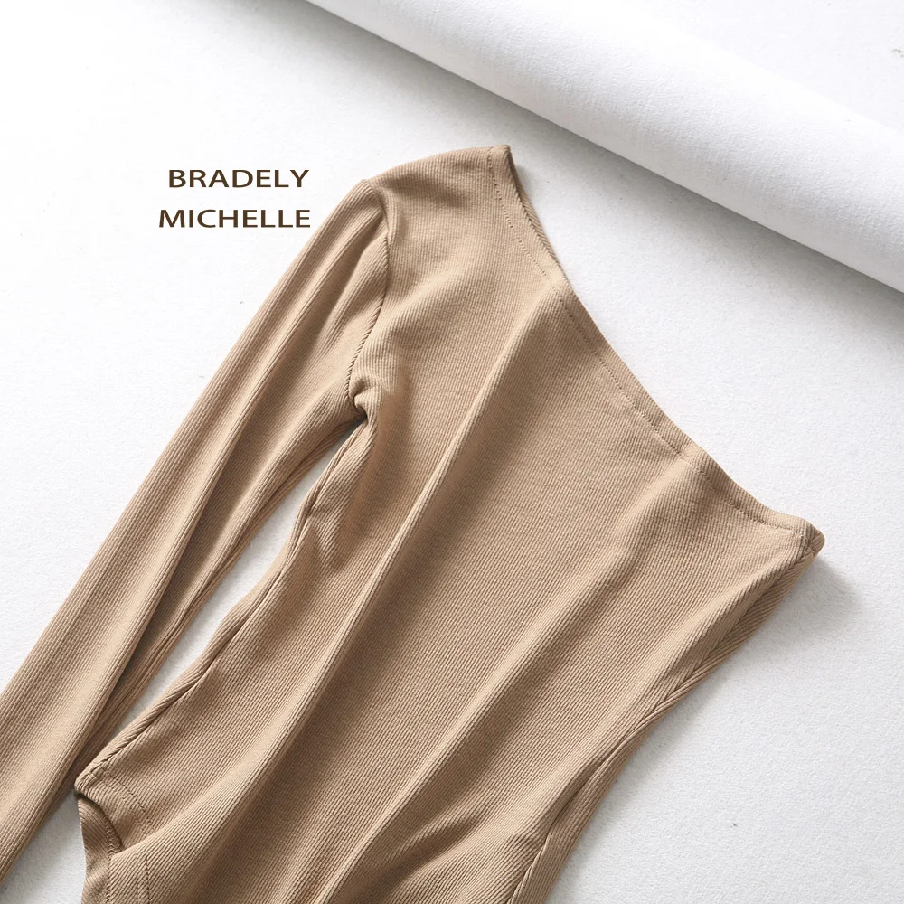 BRADELY ميشيل جديد أزياء المرأة مثير حمالة واحدة كم ارتداءها الخريف السيدات تحت قمم جمبسوت من القطن السروال القصير BRADELY ميشيل جديد أزياء المرأة مثير حمالة واحدة كم ارتداءها الخريف السيدات تحت قمم جمبسوت من القطن السروال القصير