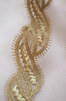 

metallic gold lace trim, gold lace with eyelash by the yard, 10 yards/lot