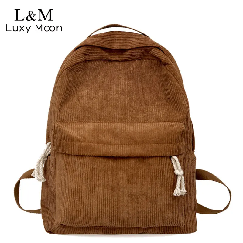 

Large Capacity Soft Fabric Backpack Female Corduroy Design School Backpacks For Teenage Girls Striped Backpack mochila XA210H