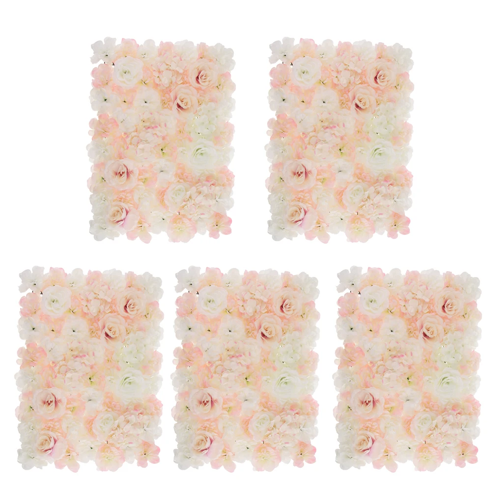 Pieces of 5 Artificial Silk Flower Wall Panel Fake Flower Arrangement for Home Shop Wedding Background Decor Photo Props