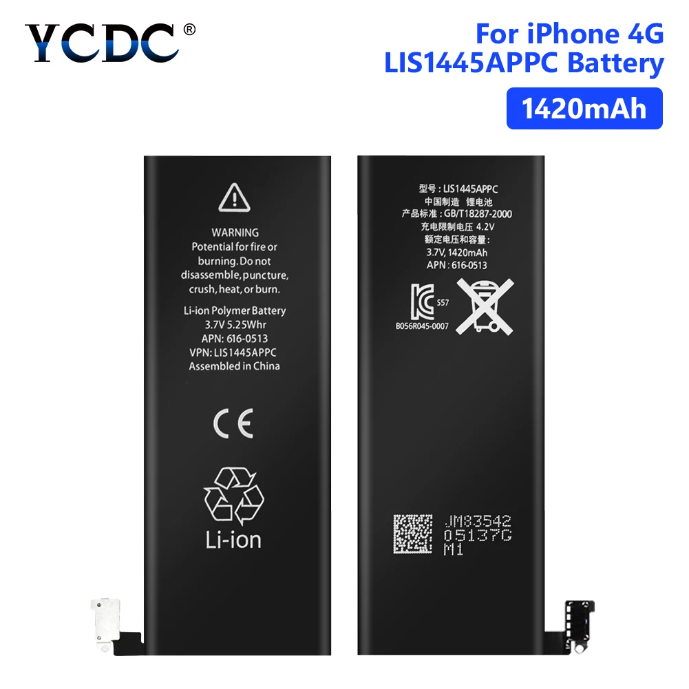

YCDC 3.7V 1420mAh Battery For Real capacity iPhone 4 4G iPhone4 iP4 Rechargeable Lithium Polymer Mobile Phone Bateria Batteries