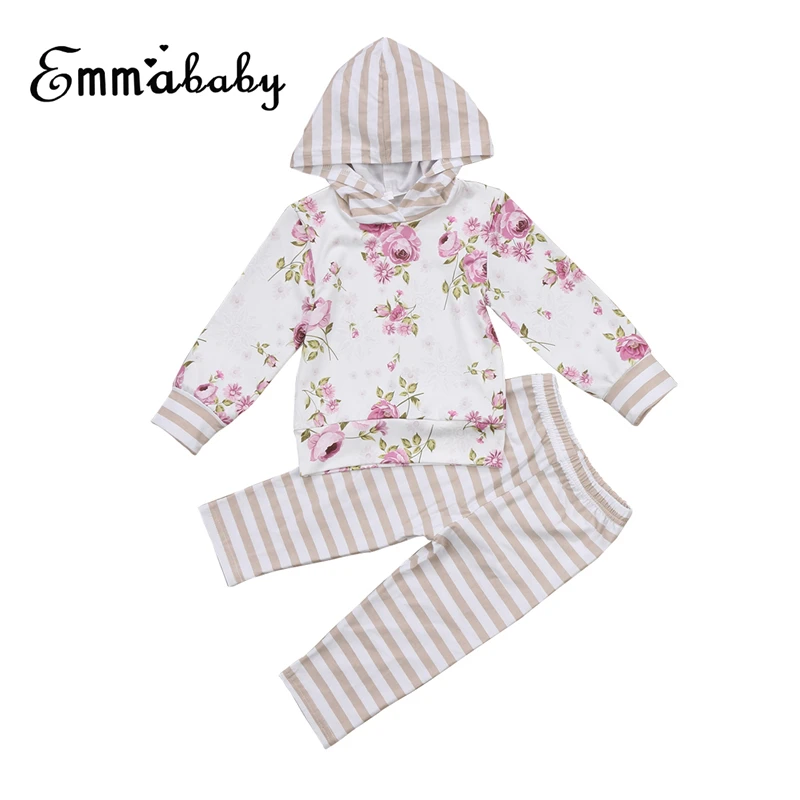 Emmababy baby girl cotton clothes sets Infant Girls Floral Hoodie Top