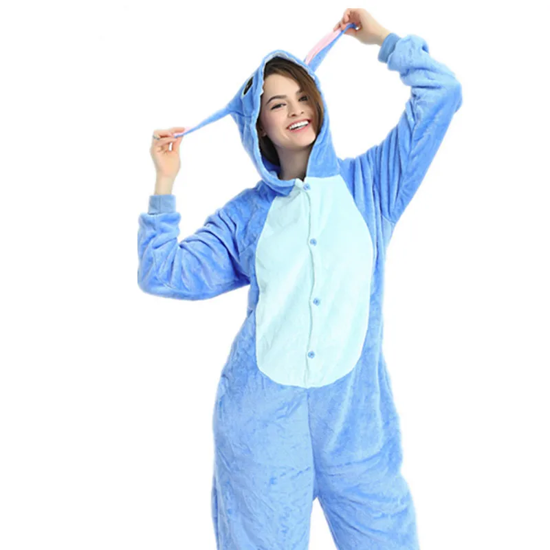 2019 Winter Women Kigurumi Onesie Stitch Pajamas Sets Cute Flannel Animal  Pajama Nightie Warm Hooded Sleepwear Costume - AliExpress