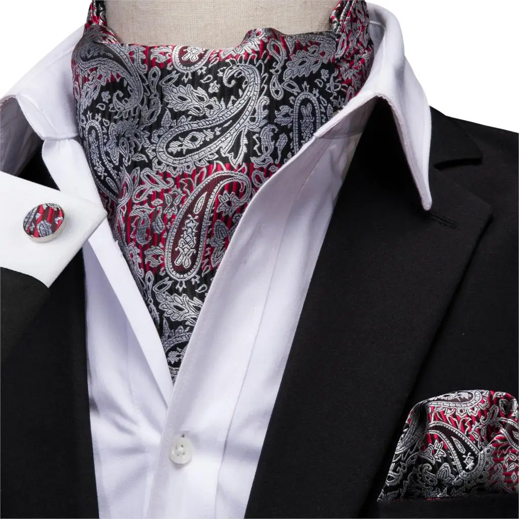 Cravat Ascot Red /& Black Paisley Cravat with matching hanky.