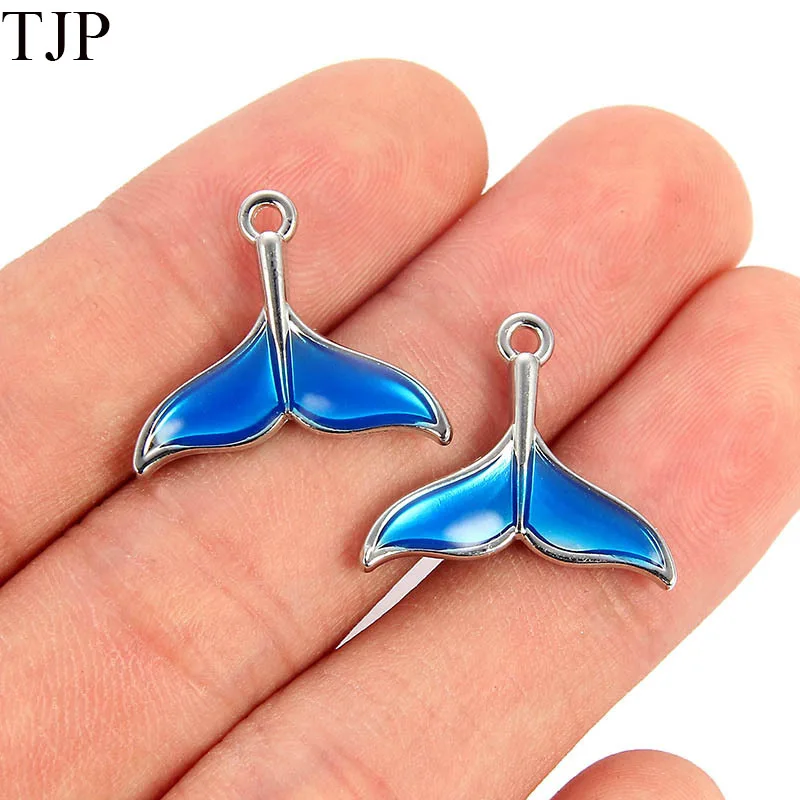 

TJP 5pcs Silver Enamel Blue Dolphin Mermaid Tail Charms Pendants for Earring Bracelets DIY Jewelry Making Findings 18-20mm