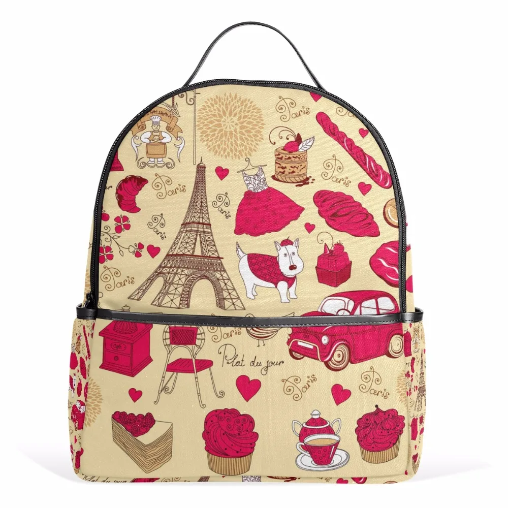 Backpack Cartoon Paris City Cute Backpacks Female Women Bags Notebook