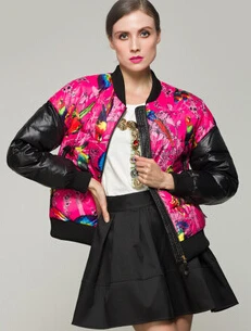 Женское пуховое пальто, новинка года, модная короткая куртка-пуховик с принтом белого утиного пуха, Женская бейсбольная куртка, зимняя одежда xxl - Цвет: Printing pink