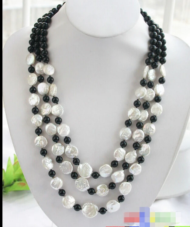 

Free shipping >>>>>p2415 3ROW WHITE COIN FRESHWATER CULTURED PEARL AGATE BEAD NECKLACE