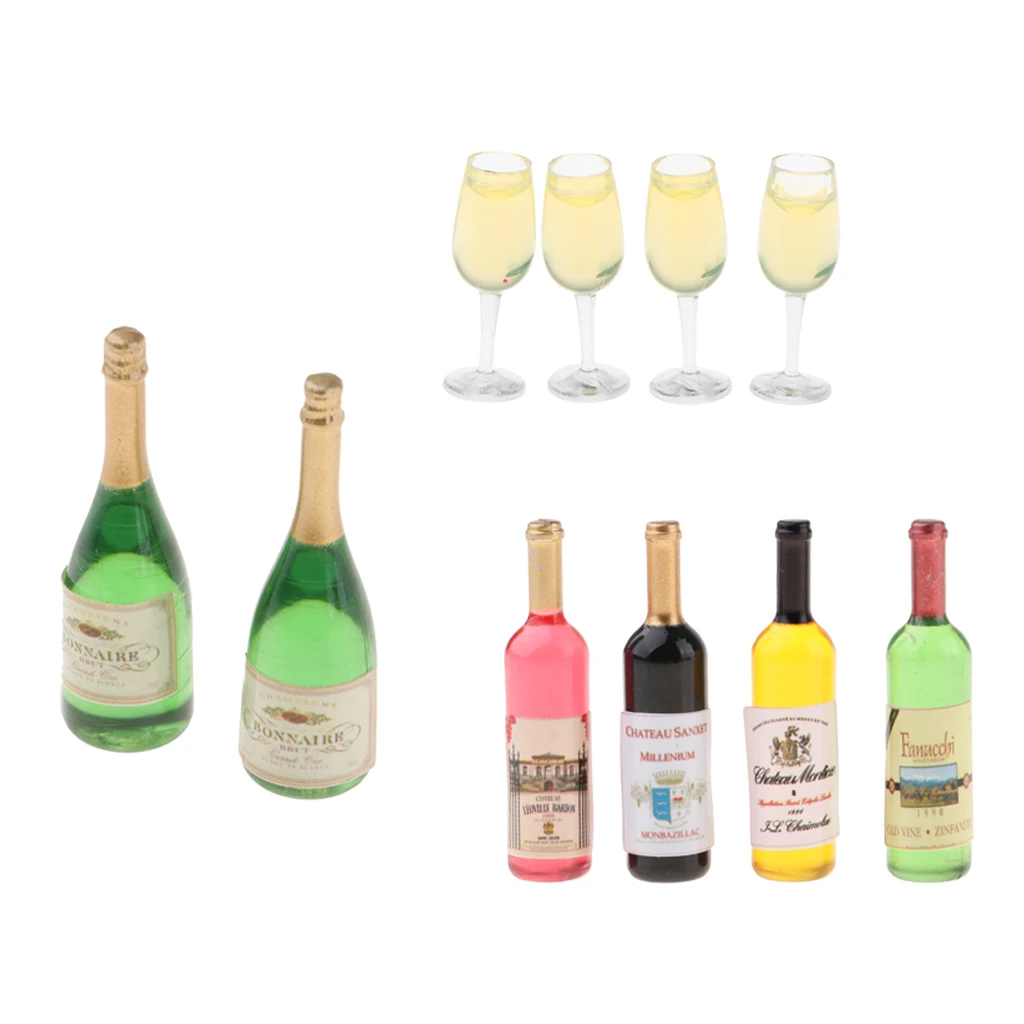 MagiDeal Dollhouse Miniatures Wine Bottles Champagne Bottles & Glasses Model