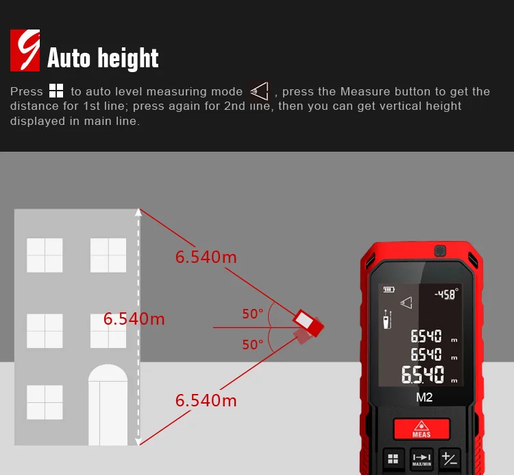 Mileseey M2 лазерный дальномер 164ft 50 м мини-портативный цифровой лазер дальномер ленточный дальномер