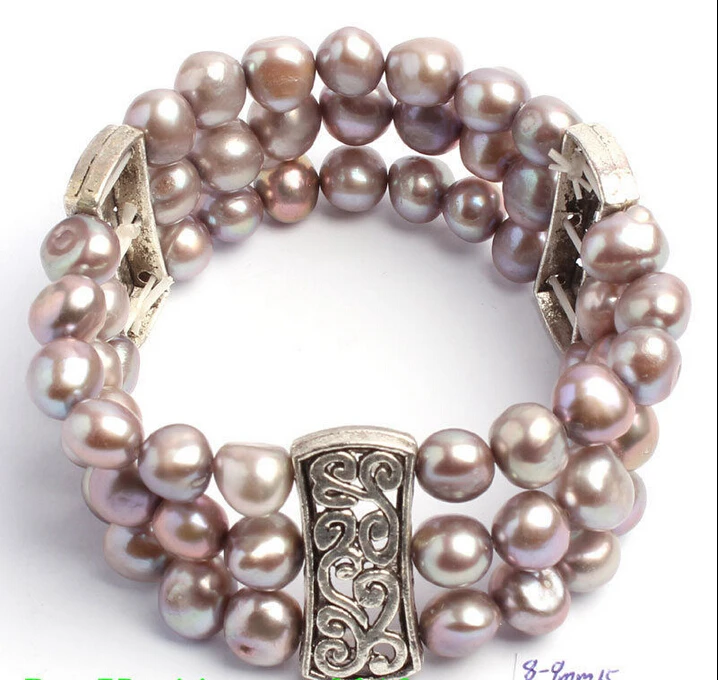 

Pretty 8-9mm Gray Natural Freshwater Pearl Fashion Elasticity Bracelets@^Noble style Natural Fine jewe FREE SHIPPING