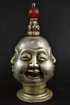 

China's old copper manual sculpture four face Buddha Buddha snuff bottle the joys and sorrows