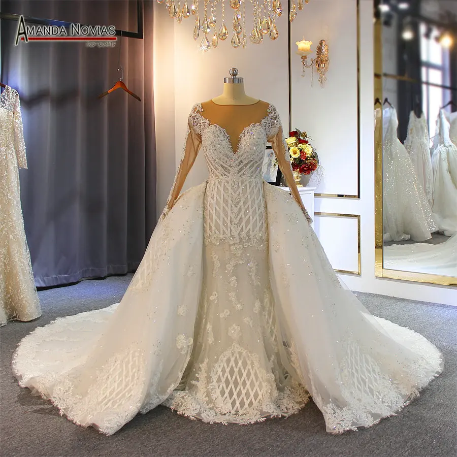 Роскошные свадебные платья с бисером, свадебные платья русалки со съемным шлейфом