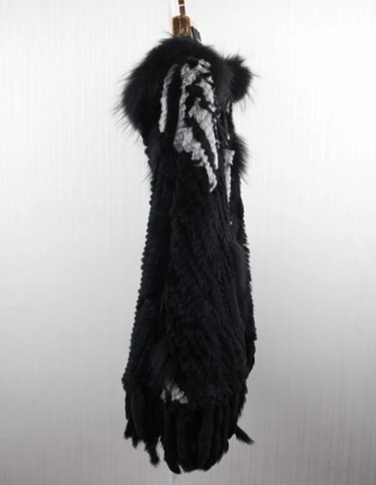 Clearance 2014  Real Rabbit Fur Knitted Shawl With Hood  Raccoon Fur Poncho Fur Cape  BE1438 EMS Free Shipping 6