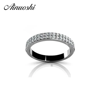 

AINOUSHI Romantic 2 Rows Double Rings for Women or Men Solid 925 Sterling Silver Wedding Ring Engagement Bijoux Bagues