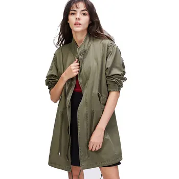 

New 2017 Autumn Fashion American Style Loose Casual Rivet Trench Ladies Beading 100% Cotton Washed Outwear Coat Roupas Femininas