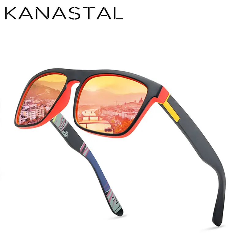 KANASTAL поляризованных солнцезащитных очков Для мужчин зеркальные солнцезащитные очки квадратной формы для женские дизайнерские очки в