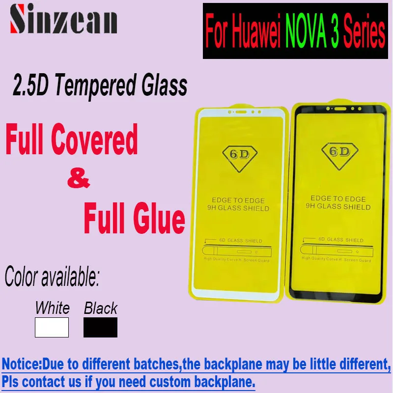 

Sinzean 100pcs 2.5D Full Glue Tempered Glass for Huawei NOVA 3i Full Cover 5D/6D/9D Screen Protector Film For Huawei NOVA 3E