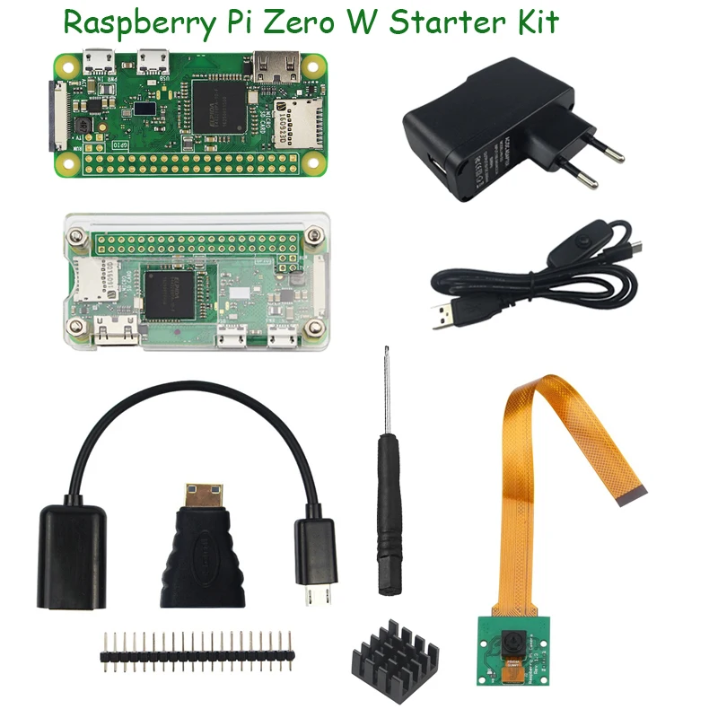 

Raspberry Pi Zero W Starter Kit 5MP Camera +RPI Zero W ABS Case+Heat Sink+ 5V2A Power Adapter+16G SD Card+ Adapter Kit Mini HDMI