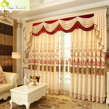 

1 PC Romantic Curtains for Living Room Embroidered Luxury Kitchen Curtains for Bedroom Chenille Window Valance (Without Valance)