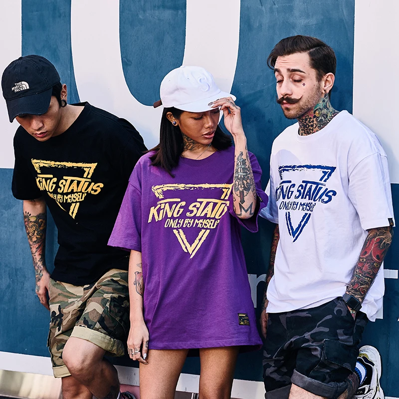 

Hip Hop Short-sleeved T-shirt Men's Chic Brand Triangle Print Half-sleeved Street FashionHarajuku Style Student Couples T- Shirt