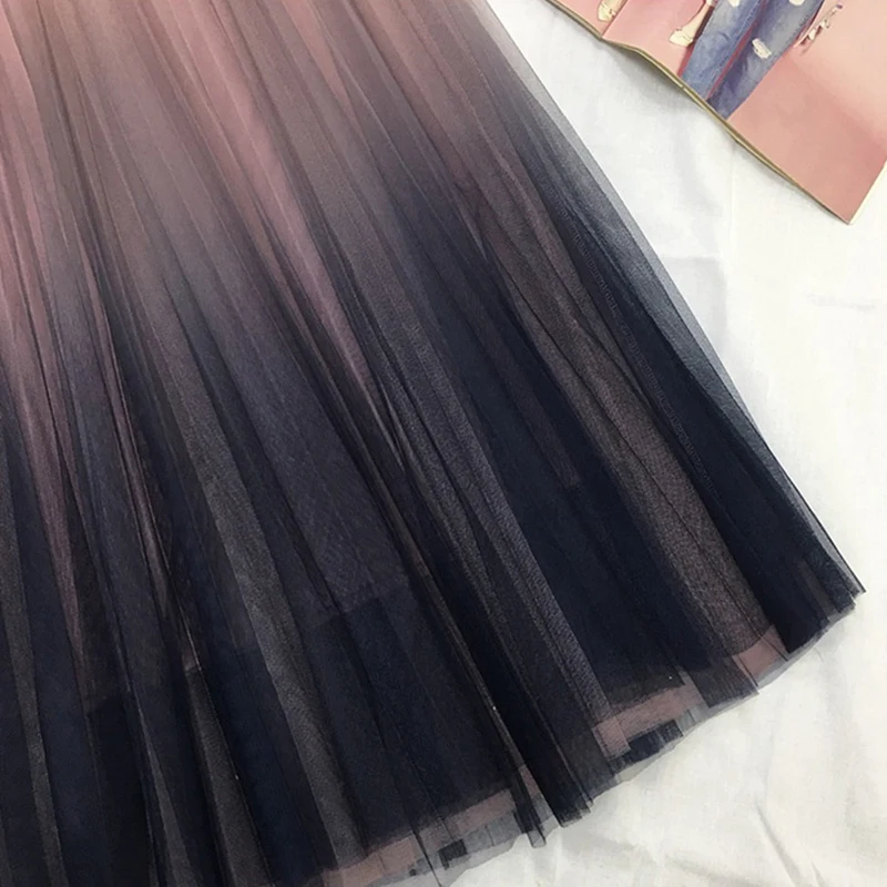 TIGENA 2019 Gradient Color Summer Tulle Skirt Women High Waist Pleated Long Skirt Female A-line White Pink Tutu School Skirt Sun TIGENA 2019 Gradient Color Summer Tulle Skirt Women High Waist Pleated Long Skirt Female A-line White Pink Tutu School Skirt Sun