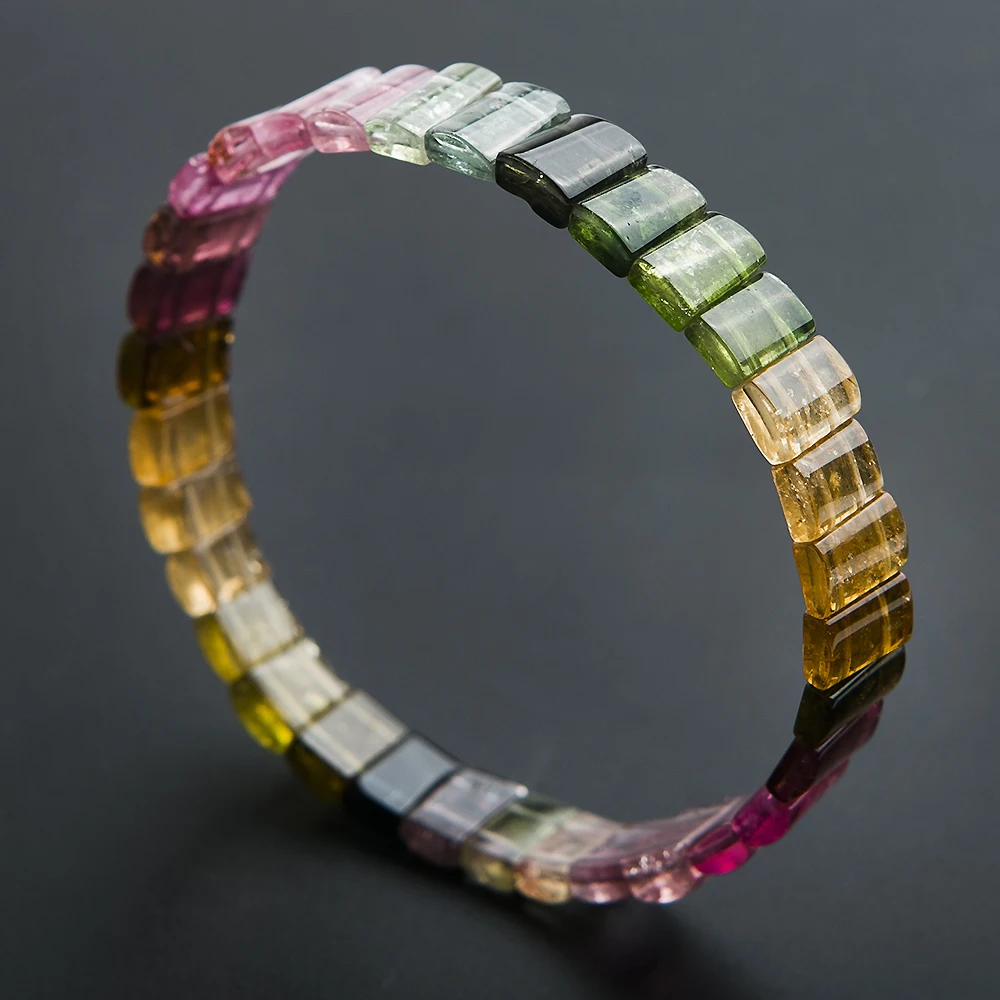 100% подлинный Красочный натуральный арбузный драгоценный камень турмалин браслеты женские 8x3 мм Кристалл прямоугольная Бусина Браслет AAAAA