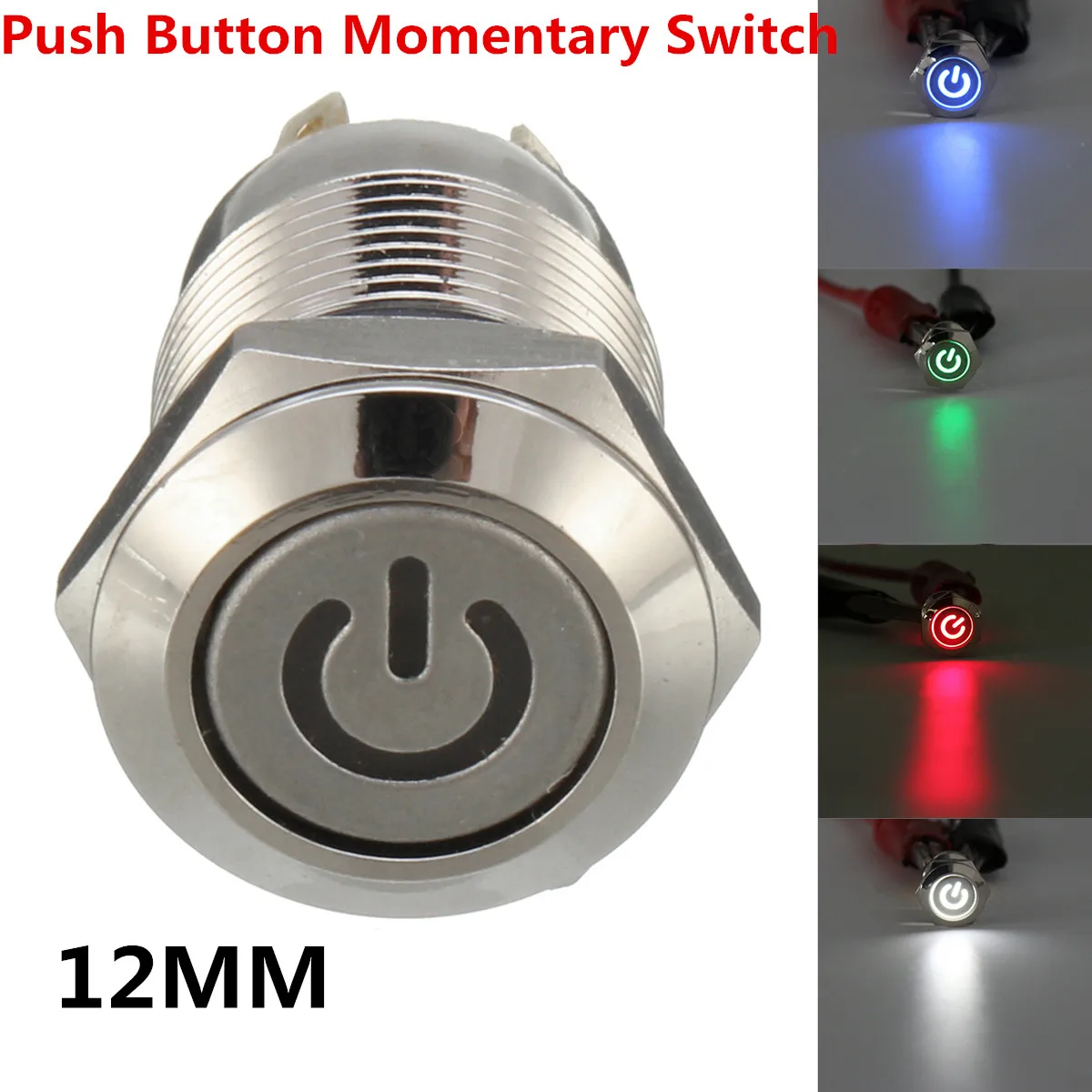 1PC 12MM Self-Recovery LED 12V Metal Button Switch Instantaneous Button Automatic Reset LED Waterproof Button