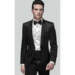 Индивидуальный заказ 2019 Slim Fit одна кнопка Черный Жених смокинги для женихов Пик нагрудные Best человек женихов мужские свадебные костюмы