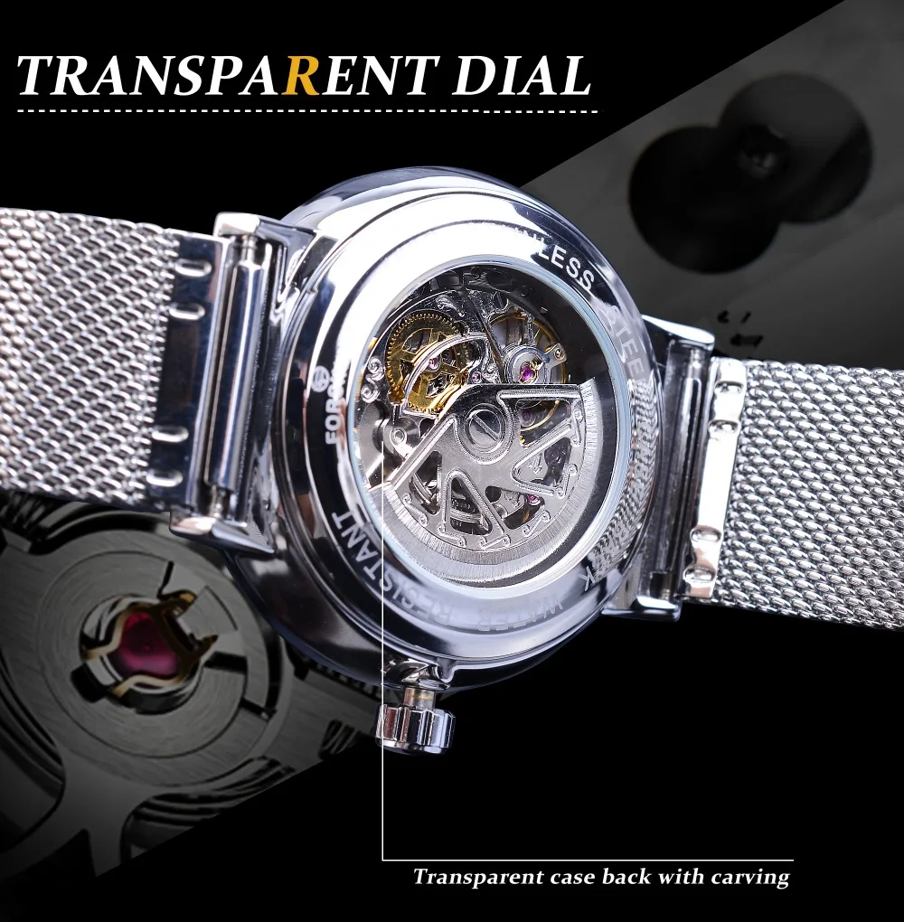 Winner автоматические мужские часы, серебряные, простые, полый скелет, тонкая сетка, стальной ремешок, наручные часы, самовзводные, механические, водонепроницаемые часы