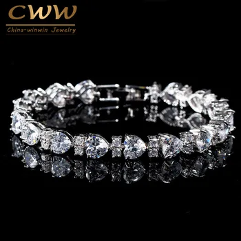 

CWWZircons Brand Cute Heart Shaped Gorgeous Charm Swiss Cubic Zirconia Women Bracelets Jewelry Gift For Lover CB084