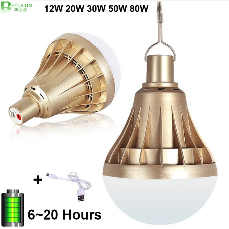 

BEYLSION USB Rechargeable LED Bulb Portable Lighting 12W 20W 30W 50W 80W Dimmable LED Gold LED Lamp Outdoor Emergency Lighting