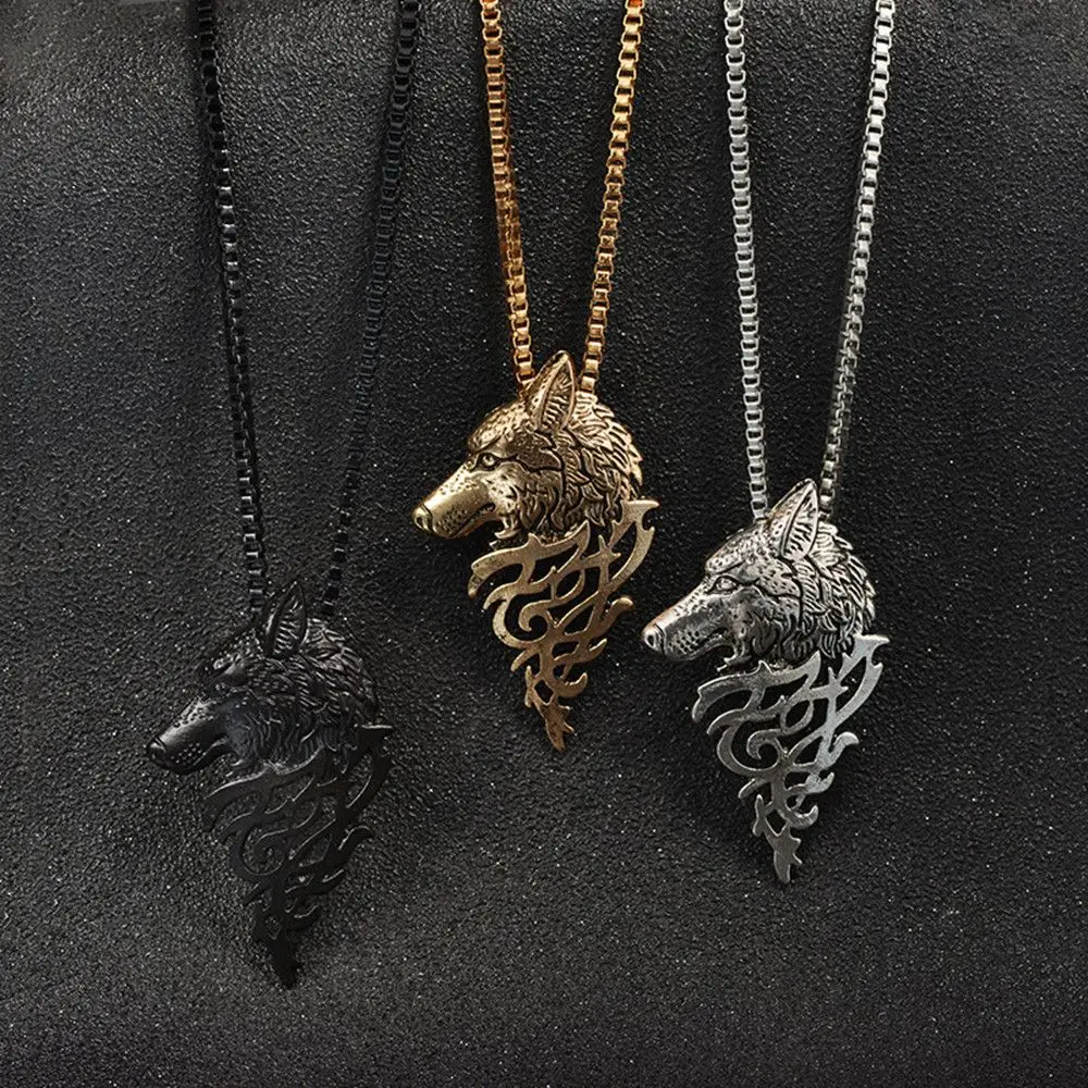 

Fashion Vintage Male Wolf Head Necklaces New Trendy Punk Gold Sweater Chain Alloy Pendant Necklace Jewelry Gift for Men Women