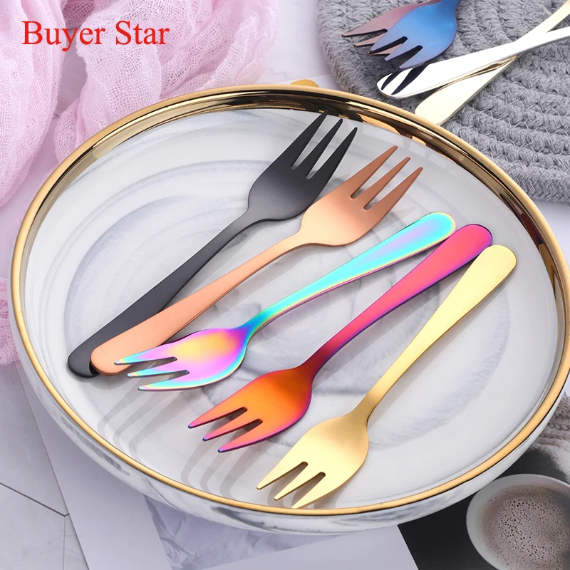 Diseño Lindo Manija de Jirafa Tenedor Tenedor Tenedor de Acero Inoxidable para el Postre Cena de Regalo para los niños Oro Rosa
