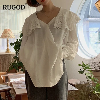 

RUGOD 2019 Casual Women Solid Ladies Blouses Plus Size Loose ruffles blouses tops Office Korean long sleeve shirt Work Blouse
