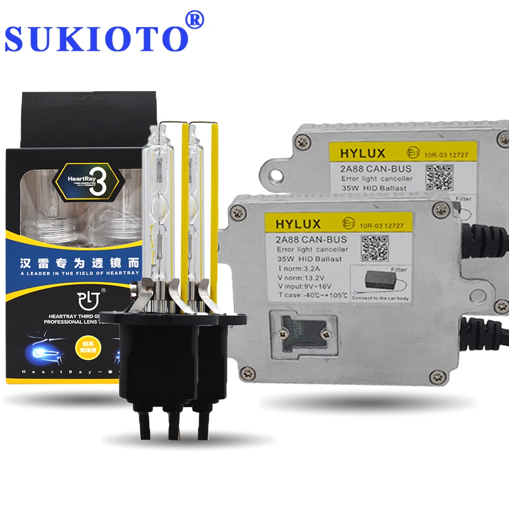 SUKIOTO AC 35W Xenon HID Kit Canbus Hylux ballast Heartray xenon bulbs D2H D2S 9012 bi-xenon Projector lens headlamp H7 H11 HB3